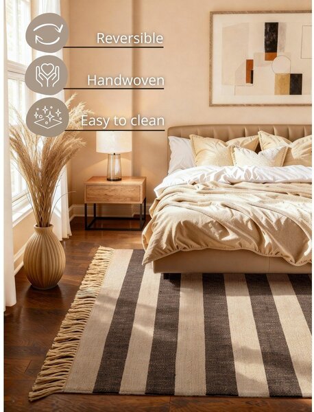 Čierny/krémovobiely obojstranný/ručne tkaný jutový koberec 160x230 cm Playa – Hanse Home