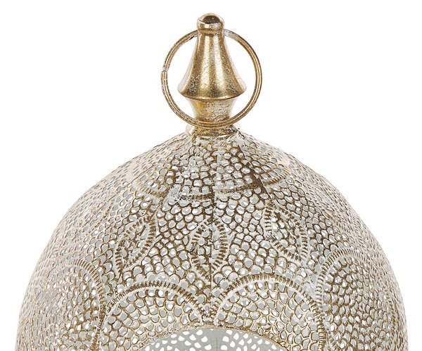 Lampáš zlatý kovový 33 cm so skleneným držiakom na sviečku orientálny ozdobný boho