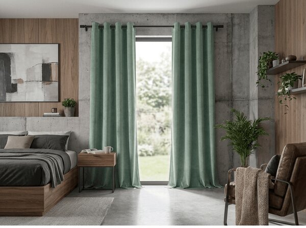 Zatemňovacia záclona DREAM VELVET 140x250 cm, šalviovozelená Zavesenie: Kovové krúžky