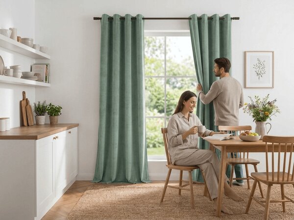 Zatemňovacia záclona DREAM VELVET 140x250 cm, šalviovozelená Zavesenie: Kovové krúžky