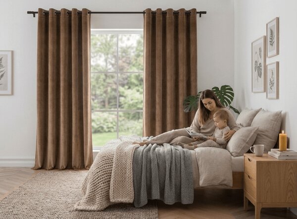 Zatemňovací závěs DREAM VELVET 140x230 cm, skořicově hnědý Zavesenie: Kovové krúžky