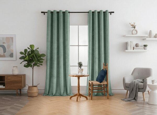 Zatemňovacia záclona DREAM VELVET 140x250 cm, šalviovozelená Zavesenie: Kovové krúžky