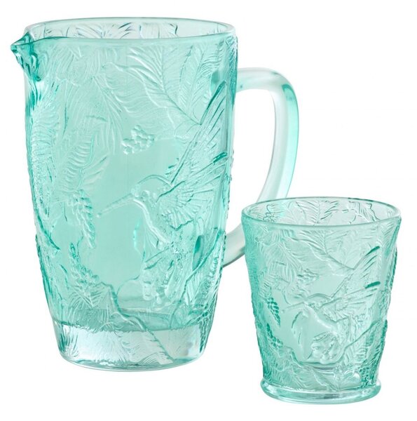 Azúrový sklenený džbán kolibrík Hummin Bird - 19 * 12 * 19 cm / 1000 ml - J-Line by Jolipa