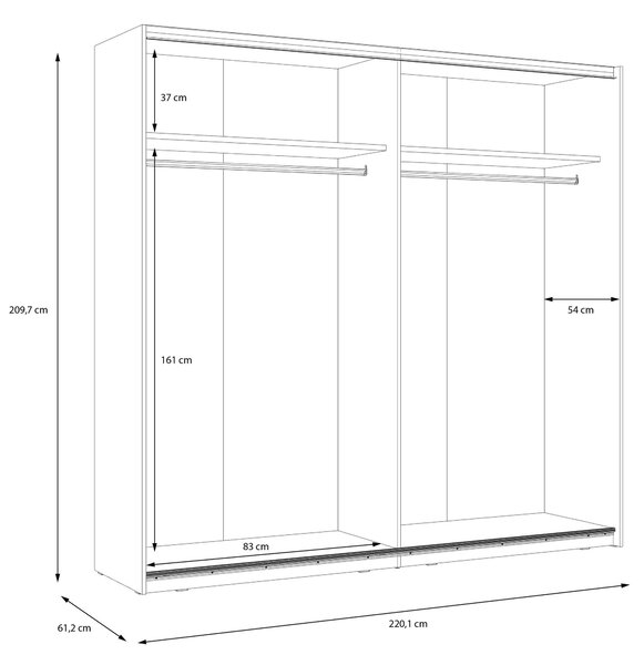 ŠAT. SKRIŇA S POSUV. DVERAMI, biela, biela s vysokým leskom, 220/209,7/61,2 cm home24 - Skrine