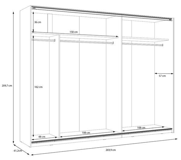 ŠAT. SKRIŇA S POSUV. DVERAMI, biela, biela s vysokým leskom, 269,9/209,7/61,2 cm home24 - Skrine