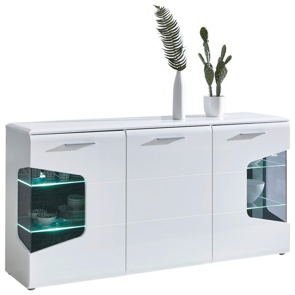ŠIROKÁ KOMODA, biela, farba duba, biela s vysokým leskom, 180/89/41 cm Hom`in - Komody