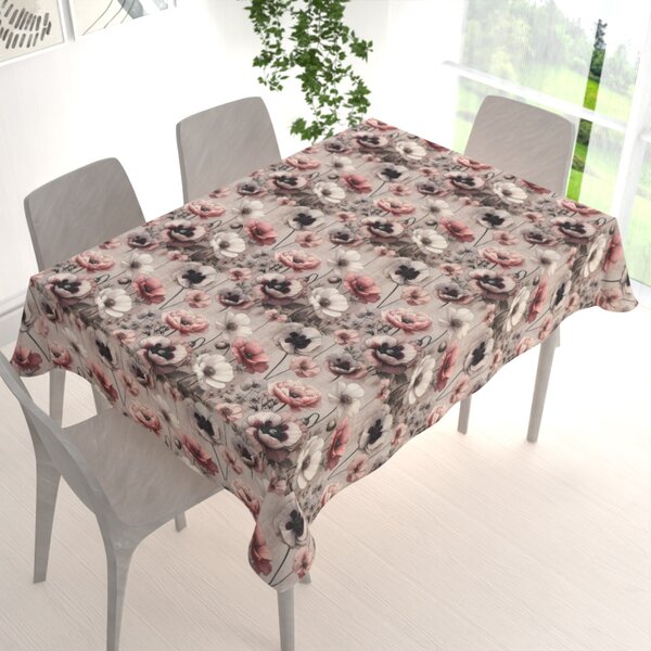 Biante Dekoračný obdĺžnikový obrus Terra TRA-003 Ružovo-biele kvety na sivobéžovom 50x100 cm