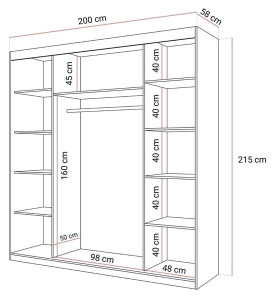 ŠATNÍKOVÁ SKRIŇA S POSUVNÝMI DVERAMI MARBELA KAŠMÍR + ZRKADLO 200 cm