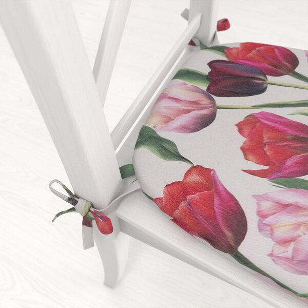 Biante Oblý podsedák Terra TRA-001 Tulipány na dymovo sivom - 39x37x3 cm