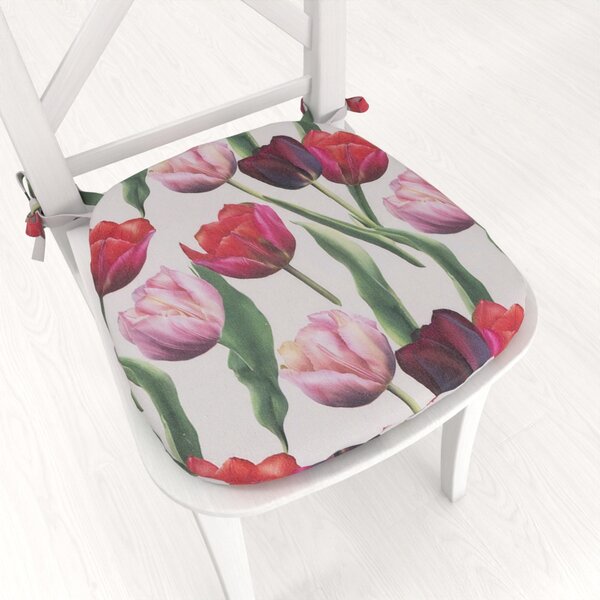 Biante Oblý podsedák Terra TRA-001 Tulipány na dymovo sivom - 39x37x3 cm