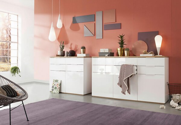 KOMODA, farba duba, biela s vysokým leskom, 120/102/50 cm Carryhome - Komody