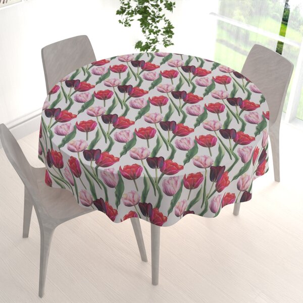 Biante Dekoračný okrúhly obrus Terra TRA-001 Tulipány na dymovo sivom Ø 100 cm