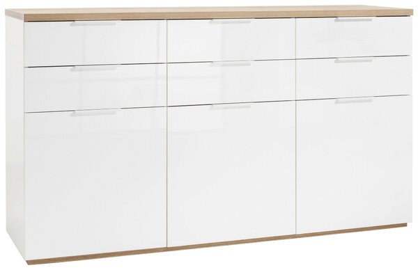 ŠIROKÁ KOMODA, farba duba, biela s vysokým leskom, 180/102/50 cm Carryhome - Komody