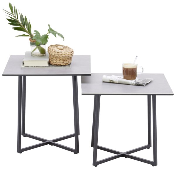 SADA KONFERENČNÝCH STOLÍKOV, čierna, svetlosivá, kov, sklo, keramika, 45/45/45 cm Hom`in - Stolíky do obývačky