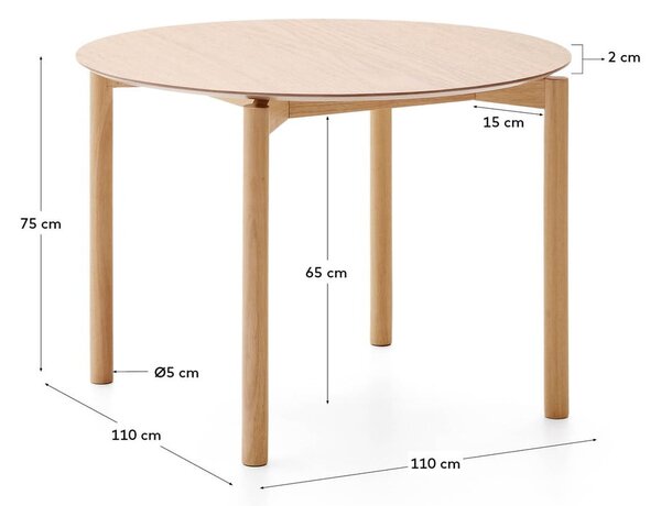 Okrúhly jedálenský stôl v dekore jaseňa ø 110 cm Indara – Kave Home