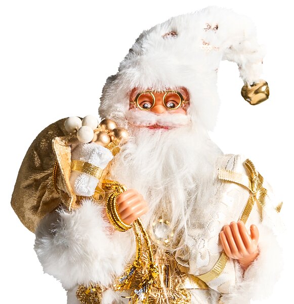 Dekoratívna figúrka biela a zlatá látka syntetický materiál vianočná dekorácia Santa Claus Mikuláš ozdoba