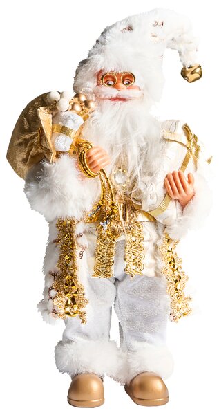 Dekoratívna figúrka biela a zlatá látka syntetický materiál vianočná dekorácia Santa Claus Mikuláš ozdoba