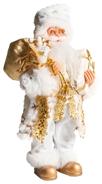 Dekoratívna figúrka biela a zlatá látka syntetický materiál vianočná dekorácia Santa Claus Mikuláš ozdoba