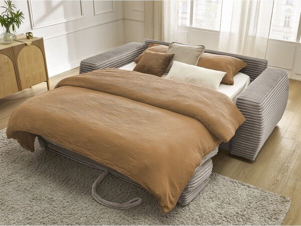 Taupe menčestrová pohovka na každodenné spanie/rozkladacia 220 cm Hugo – Bobochic Paris