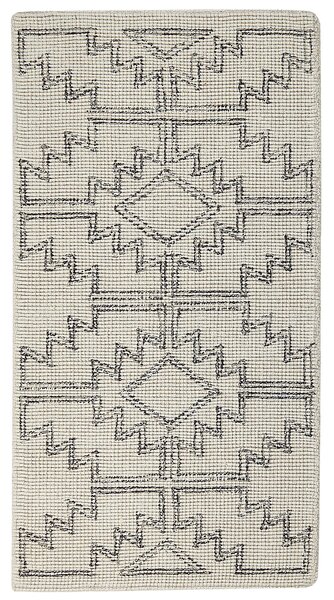 Koberec béžový a čierny vlnený 80 x 150 cm s geometrickým vzorom ručne všívaný boho dizajn obývacia izba spálňa