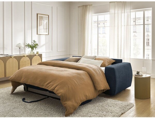 Tmavomodrá ženilková pohovka na každodenné spanie/rozkladacia 220 cm Hugo – Bobochic Paris