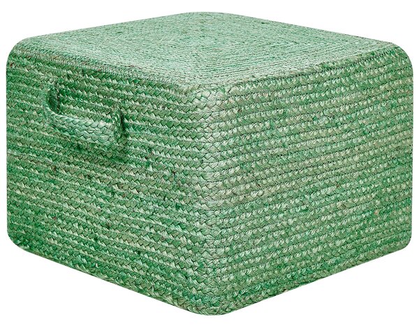 Taburetka zelená juta 45 x 45 x 30 cm obdĺžnikový tvar s rúčkami podnožka puf moderný boho štýl obývačka spálňa