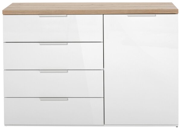 KOMODA, dub artisan, biela s vysokým leskom, 120/83/44 cm Carryhome - Komody, Online Only