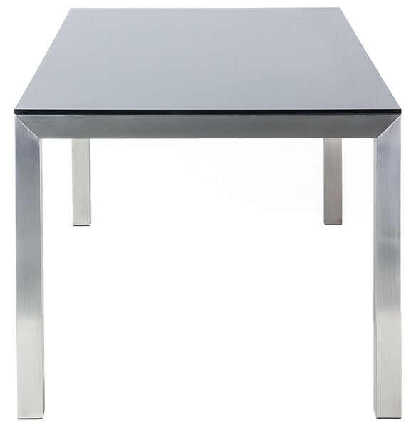 Záhradný jedálenský stôl čierna sklenená doska 180 x 90 cm pre 6 osôb strieborné nohy z nehrdzavejúcej ocele