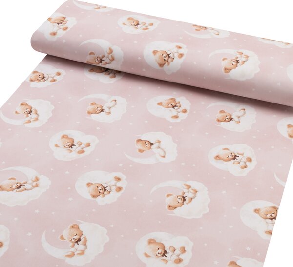 Biante Detské bavlnené posteľné obliečky do postieľky Sandra SA-743 Spiace medvedíky na obláčikoch na svetlo ružovom Do postieľky 90x120 a 40x60 cm