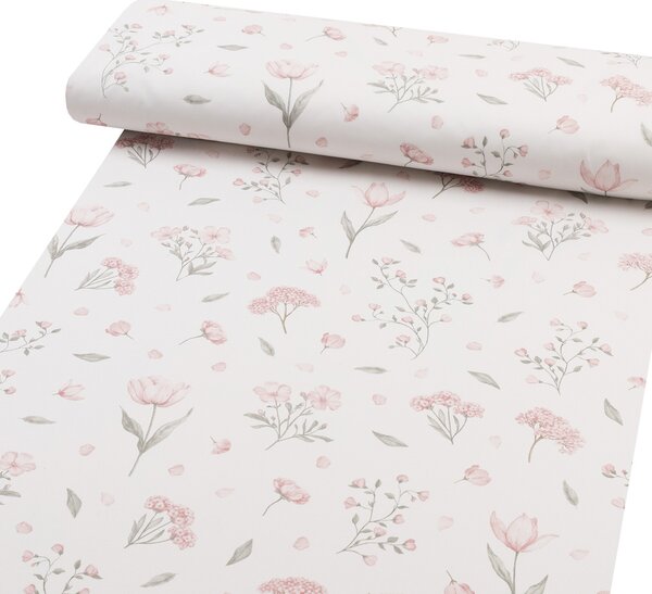 Biante Detské bavlnené posteľné obliečky do postieľky Sandra SA-741 Ružové jarné kvety na bielom Do postieľky 90x120 a 40x60 cm