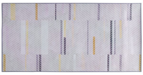 Koberec sivý so žltým polyesterom s krátkym vlasom s geometrickým vzorom 80x 150 cm