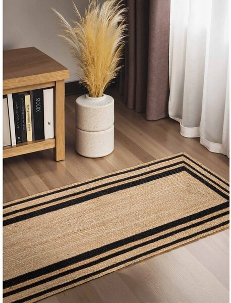 Čierny/v prírodnej farbe obojstranný/ručne tkaný jutový behúň 70x200 cm Jutta – Hanse Home