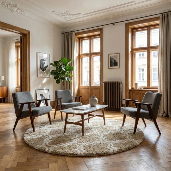 Protišmykový koberec DECOR béžový kruh