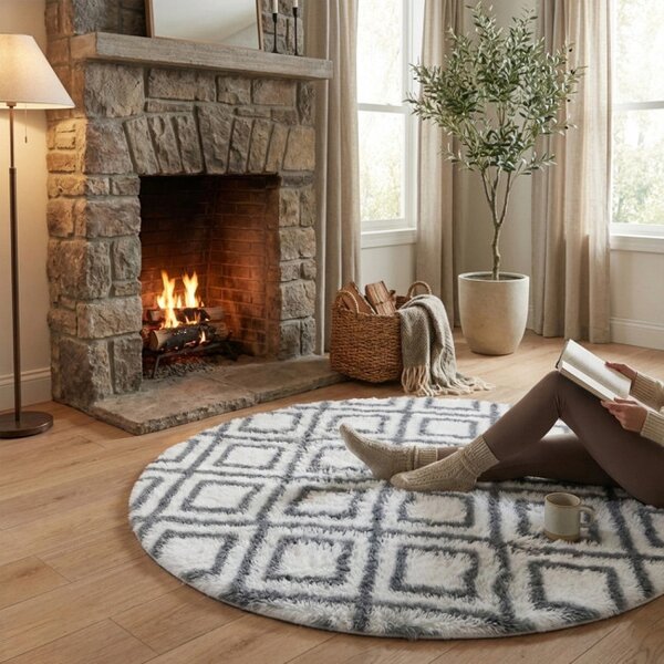 Protišmykový koberec DECOR biely / sivý kruh