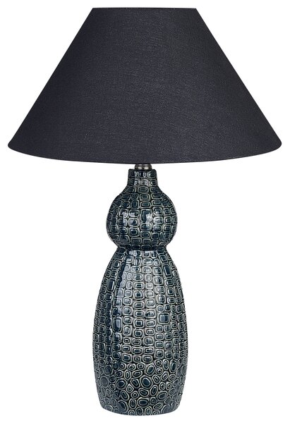 Stolná lampa tmavomodrý keramický podstavec čierne látkové tienidlo nočná lampa obývačka spálňa