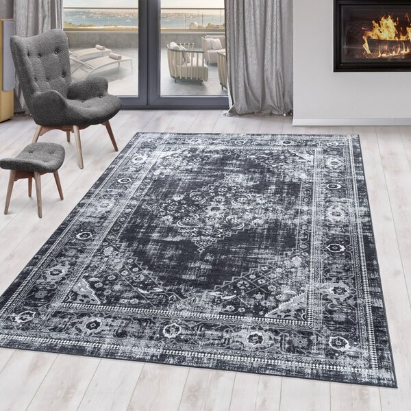 Ayyildiz , Kusový koberec Fiesta 4301 black, 80x250, čiernobiela, chodba / predsieň