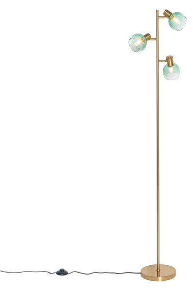 Art Deco stojaca lampa zlatá so zeleným sklom 3-svetlo - Vidro