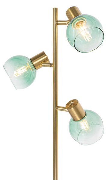Art Deco stojaca lampa zlatá so zeleným sklom 3-svetlo - Vidro