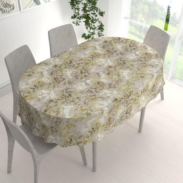Biante Zamatový oválny obrus Tamara TMR-055 Abstraktné zelené kvety na zelenosivom 50x100 cm