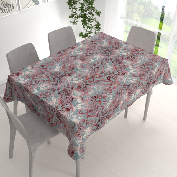 Biante Zamatový obdĺžnikový obrus Tamara TMR-054 Abstraktné vínové kvety na sivozelenom 50x100 cm