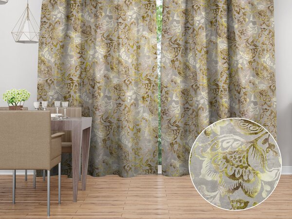 Biante Zamatový záves Tamara TMR-055 Abstraktné zelené kvety na zelenosivom 145x140 cm