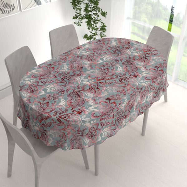 Biante Zamatový oválny obrus Tamara TMR-054 Abstraktné vínové kvety na sivozelenom 50x100 cm