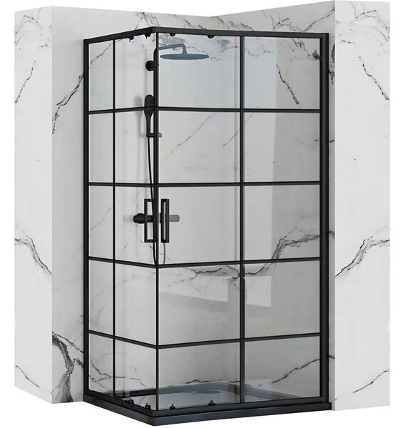 Rea Concept, sprchový kút s posuvnými dverami 80 (dvere) x 80 (dvere) x 190 cm, 5mm číre sklo, čierny profil, REA-K5479