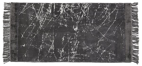 Koberec tmavosivý viskóza a bavlna 80 x 150 cm so strapcami moderný glamour štýl