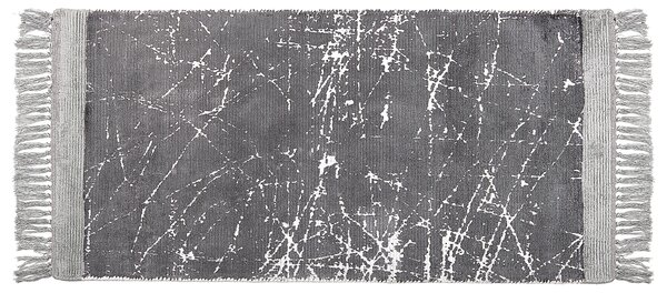 Koberec sivý viskóza a bavlna 80 x 150 cm so strapcami moderný glamour štýl