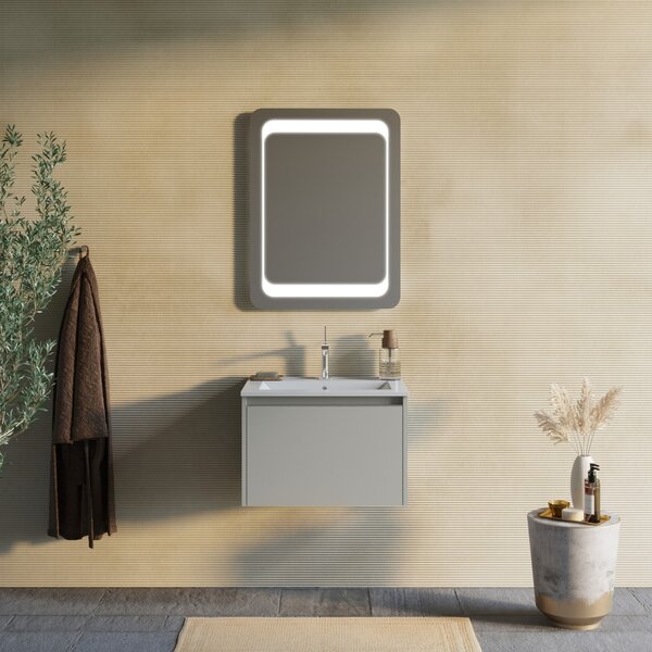 Kúpeľňová Skrinka 60 Cm Pieskovej Farby, Umývadlo A Zrkadlo 60x80 | Monaco