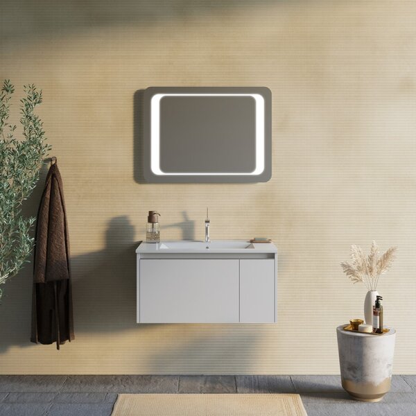 Kúpeľnový Nábytok Závesný Matný Sivý 80cm So Zrkadlom 60x80 Led | Monaco