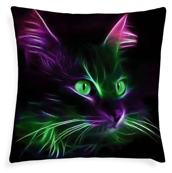XPOSE® Mikroplyšová obliečka na vankúš MAČKA - NEON (digitálna tlač) 40x40 cm