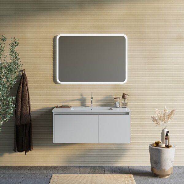Kúpeľňový Nábytok Závesný 100cm Matńy Biely Led Zrkadlo 100x70 | Monaco