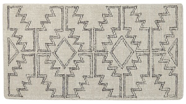 Koberec béžový a čierny vlnený 80 x 150 cm s geometrickým vzorom ručne všívaný boho dizajn obývacia izba spálňa